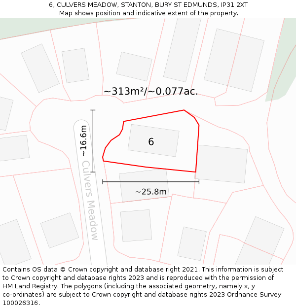 6, CULVERS MEADOW, STANTON, BURY ST EDMUNDS, IP31 2XT: Plot and title map