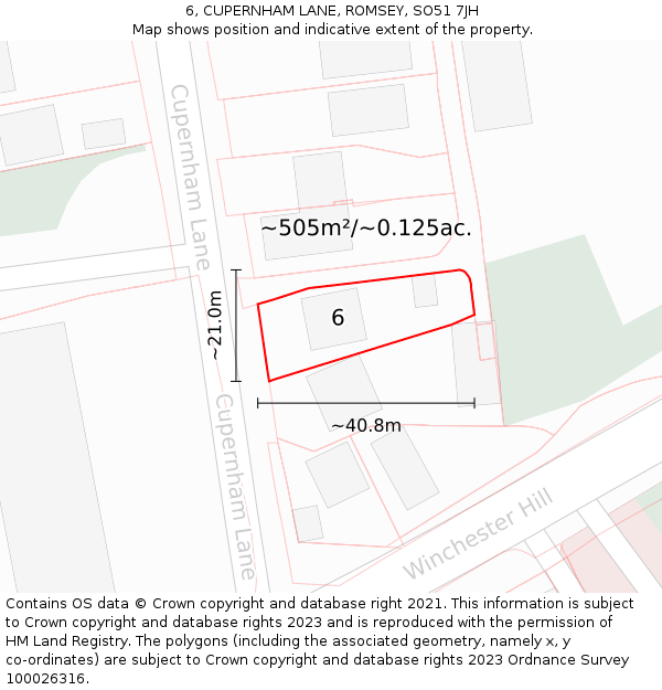 6, CUPERNHAM LANE, ROMSEY, SO51 7JH: Plot and title map