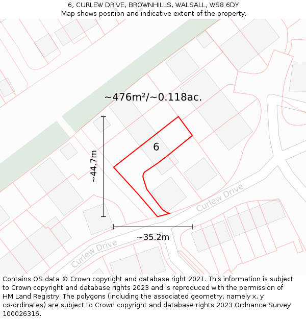 6, CURLEW DRIVE, BROWNHILLS, WALSALL, WS8 6DY: Plot and title map