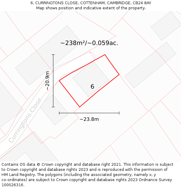 6, CURRINGTONS CLOSE, COTTENHAM, CAMBRIDGE, CB24 8AY: Plot and title map