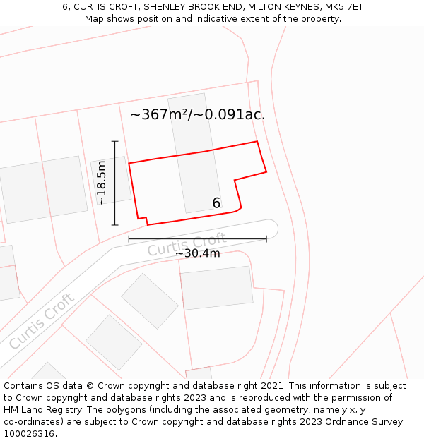 6, CURTIS CROFT, SHENLEY BROOK END, MILTON KEYNES, MK5 7ET: Plot and title map