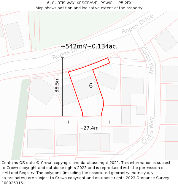 6, CURTIS WAY, KESGRAVE, IPSWICH, IP5 2FX: Plot and title map