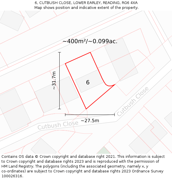 6, CUTBUSH CLOSE, LOWER EARLEY, READING, RG6 4XA: Plot and title map