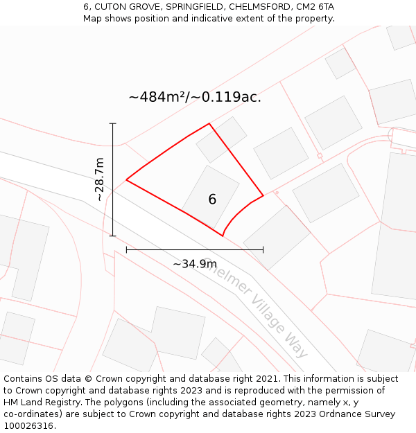 6, CUTON GROVE, SPRINGFIELD, CHELMSFORD, CM2 6TA: Plot and title map