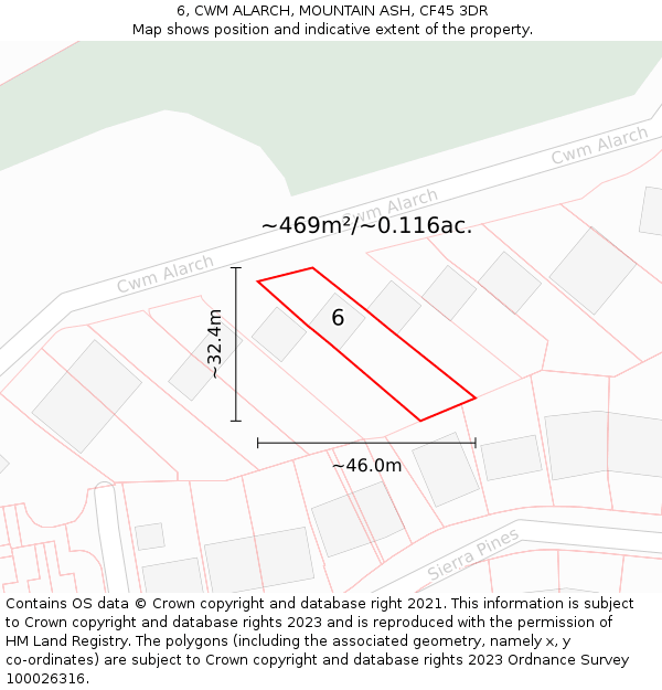 6, CWM ALARCH, MOUNTAIN ASH, CF45 3DR: Plot and title map