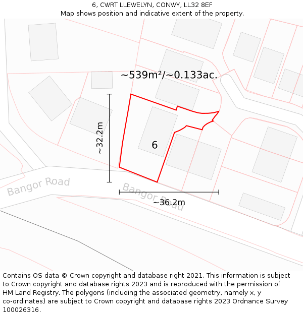 6, CWRT LLEWELYN, CONWY, LL32 8EF: Plot and title map