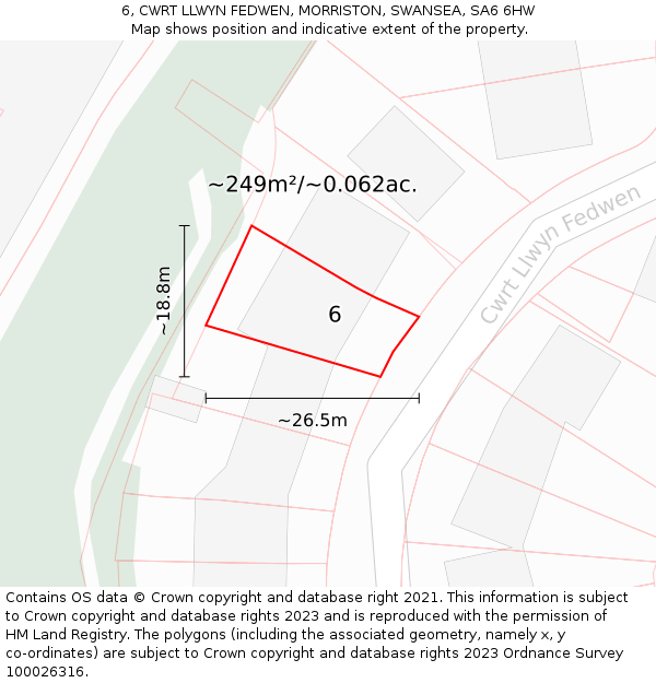 6, CWRT LLWYN FEDWEN, MORRISTON, SWANSEA, SA6 6HW: Plot and title map