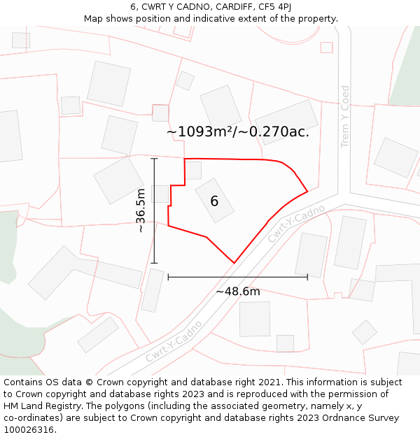 6, CWRT Y CADNO, CARDIFF, CF5 4PJ: Plot and title map