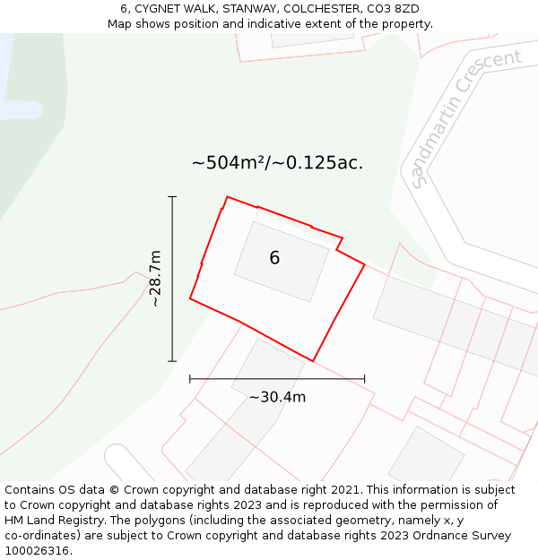 6, CYGNET WALK, STANWAY, COLCHESTER, CO3 8ZD: Plot and title map