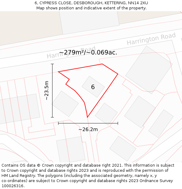 6, CYPRESS CLOSE, DESBOROUGH, KETTERING, NN14 2XU: Plot and title map