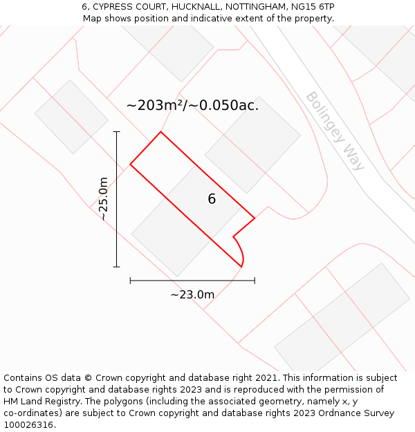 6, CYPRESS COURT, HUCKNALL, NOTTINGHAM, NG15 6TP: Plot and title map