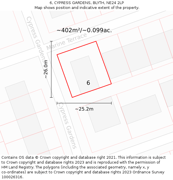 6, CYPRESS GARDENS, BLYTH, NE24 2LP: Plot and title map