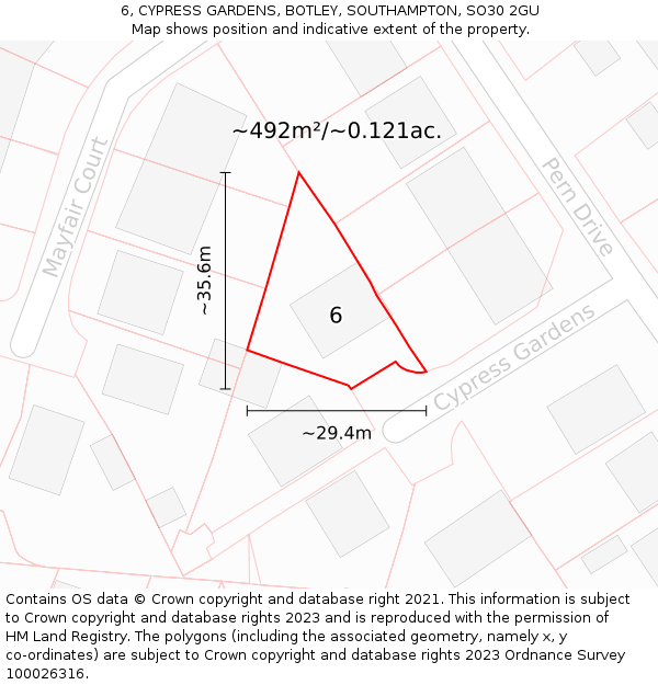 6, CYPRESS GARDENS, BOTLEY, SOUTHAMPTON, SO30 2GU: Plot and title map
