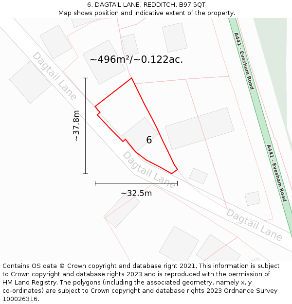 6, DAGTAIL LANE, REDDITCH, B97 5QT: Plot and title map