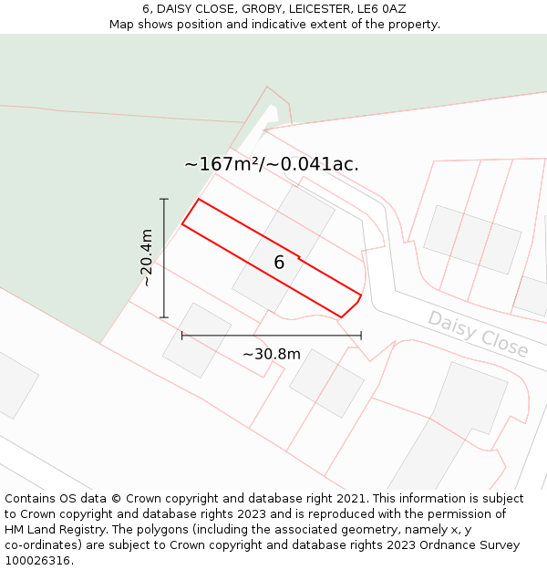 6, DAISY CLOSE, GROBY, LEICESTER, LE6 0AZ: Plot and title map