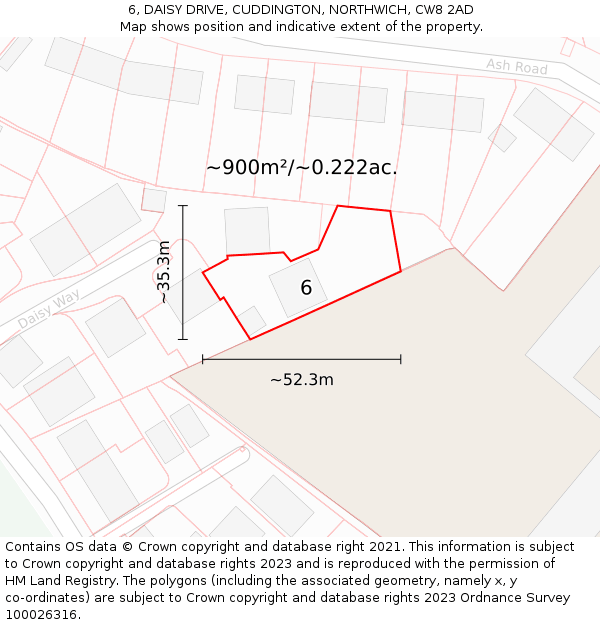 6, DAISY DRIVE, CUDDINGTON, NORTHWICH, CW8 2AD: Plot and title map