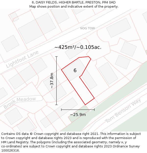 6, DAISY FIELDS, HIGHER BARTLE, PRESTON, PR4 0AD: Plot and title map