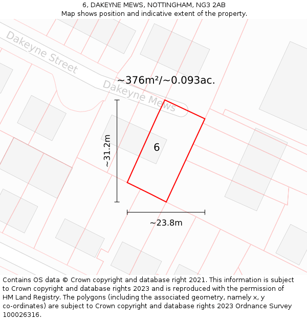 6, DAKEYNE MEWS, NOTTINGHAM, NG3 2AB: Plot and title map