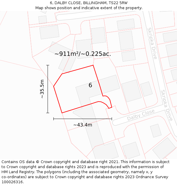 6, DALBY CLOSE, BILLINGHAM, TS22 5RW: Plot and title map