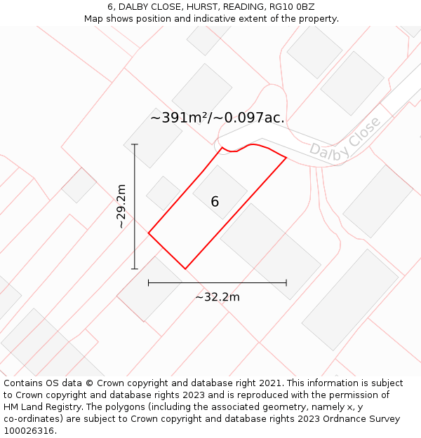 6, DALBY CLOSE, HURST, READING, RG10 0BZ: Plot and title map