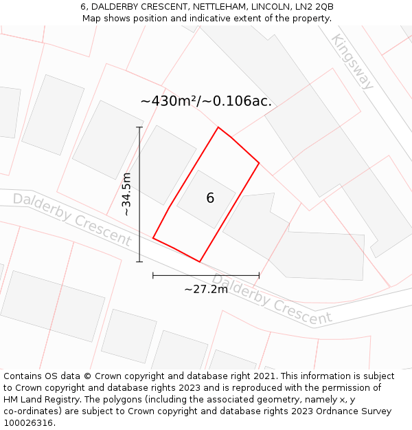 6, DALDERBY CRESCENT, NETTLEHAM, LINCOLN, LN2 2QB: Plot and title map