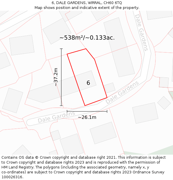 6, DALE GARDENS, WIRRAL, CH60 6TQ: Plot and title map