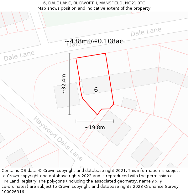 6, DALE LANE, BLIDWORTH, MANSFIELD, NG21 0TG: Plot and title map