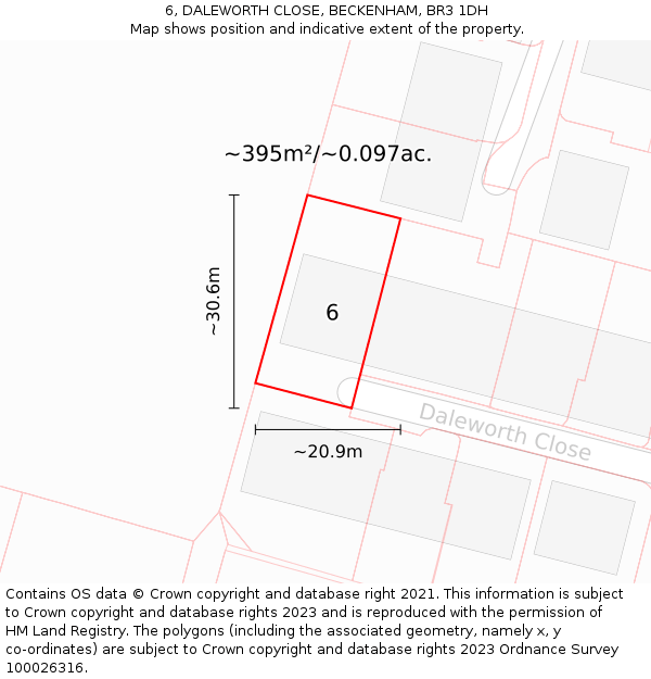 6, DALEWORTH CLOSE, BECKENHAM, BR3 1DH: Plot and title map