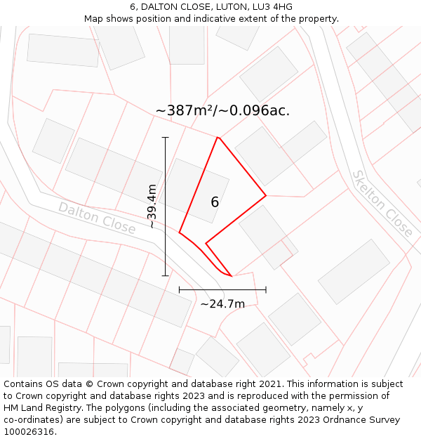 6, DALTON CLOSE, LUTON, LU3 4HG: Plot and title map