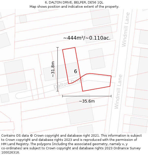 6, DALTON DRIVE, BELPER, DE56 1QL: Plot and title map