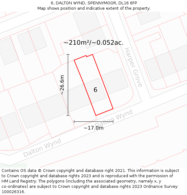 6, DALTON WYND, SPENNYMOOR, DL16 6FP: Plot and title map