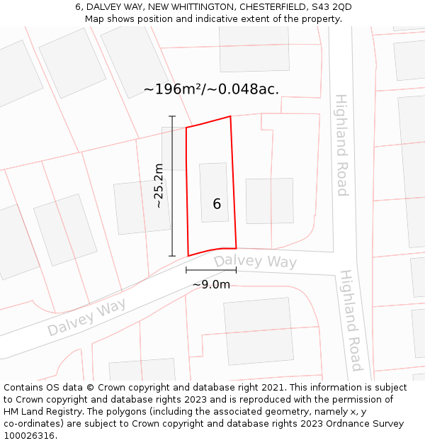 6, DALVEY WAY, NEW WHITTINGTON, CHESTERFIELD, S43 2QD: Plot and title map