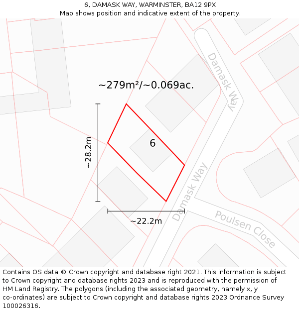 6, DAMASK WAY, WARMINSTER, BA12 9PX: Plot and title map
