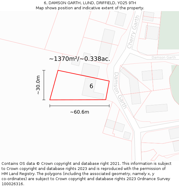 6, DAMSON GARTH, LUND, DRIFFIELD, YO25 9TH: Plot and title map