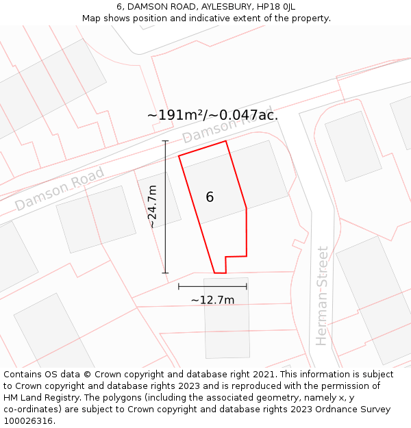 6, DAMSON ROAD, AYLESBURY, HP18 0JL: Plot and title map
