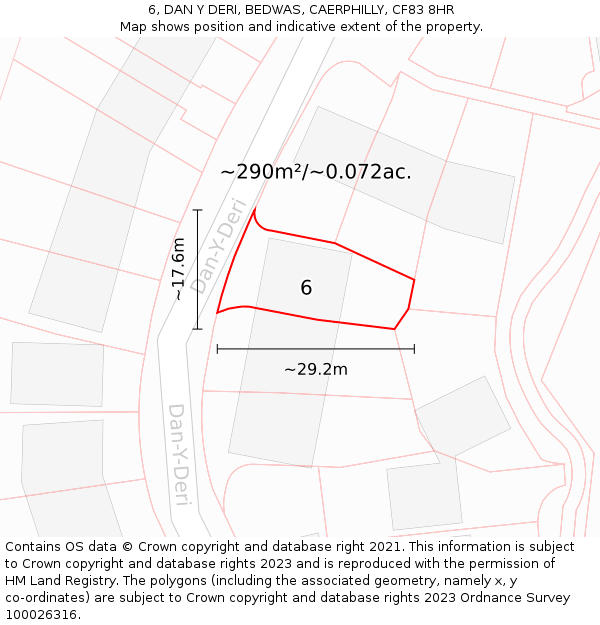 6, DAN Y DERI, BEDWAS, CAERPHILLY, CF83 8HR: Plot and title map