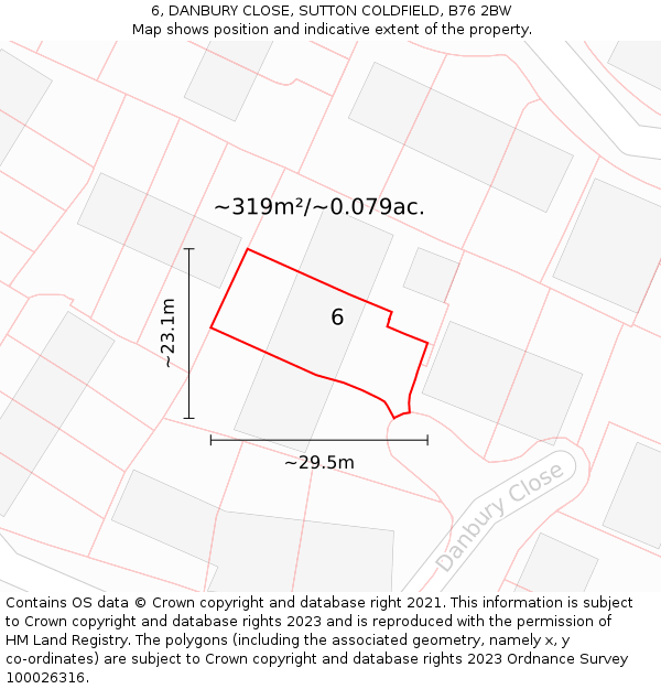 6, DANBURY CLOSE, SUTTON COLDFIELD, B76 2BW: Plot and title map