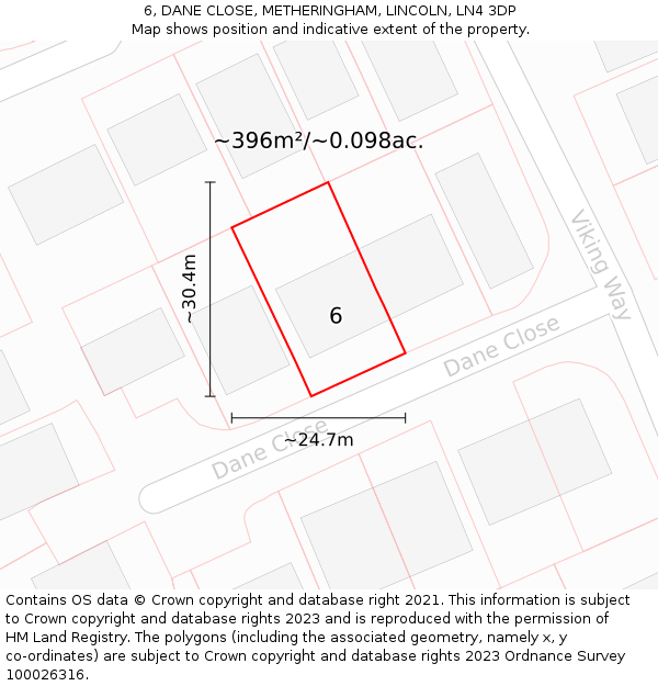 6, DANE CLOSE, METHERINGHAM, LINCOLN, LN4 3DP: Plot and title map