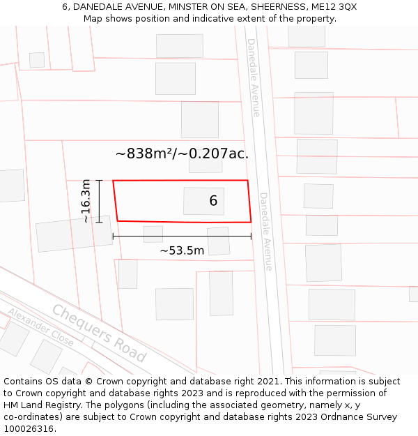 6, DANEDALE AVENUE, MINSTER ON SEA, SHEERNESS, ME12 3QX: Plot and title map