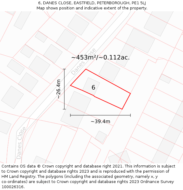 6, DANES CLOSE, EASTFIELD, PETERBOROUGH, PE1 5LJ: Plot and title map