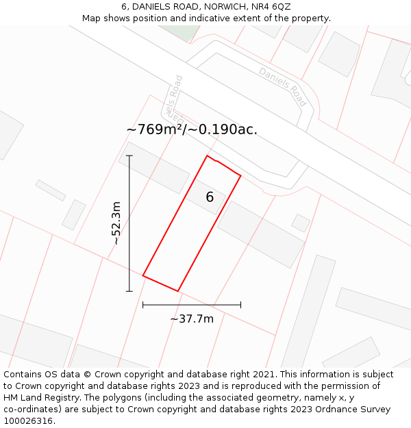 6, DANIELS ROAD, NORWICH, NR4 6QZ: Plot and title map