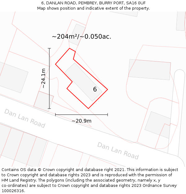 6, DANLAN ROAD, PEMBREY, BURRY PORT, SA16 0UF: Plot and title map