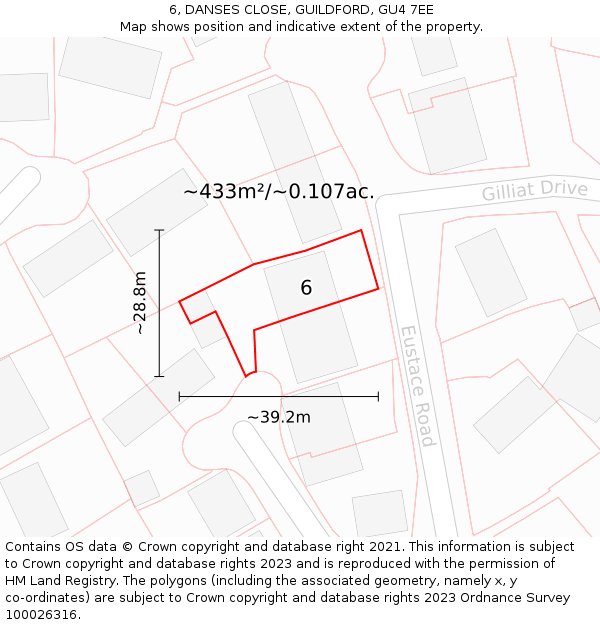 6, DANSES CLOSE, GUILDFORD, GU4 7EE: Plot and title map