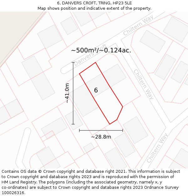 6, DANVERS CROFT, TRING, HP23 5LE: Plot and title map