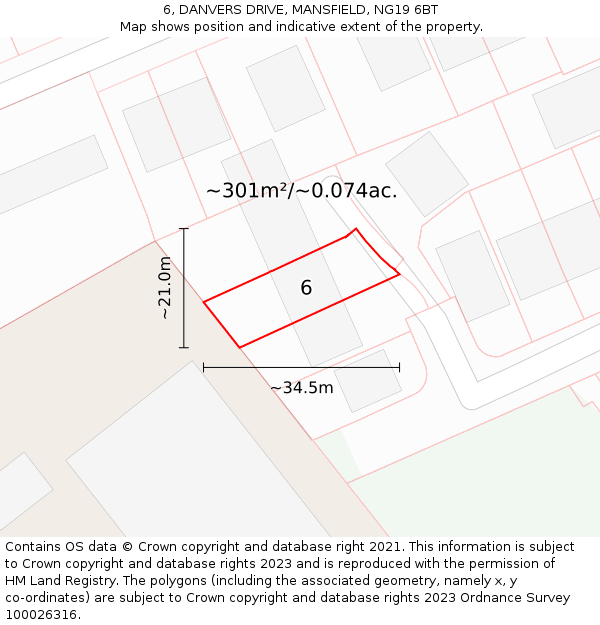 6, DANVERS DRIVE, MANSFIELD, NG19 6BT: Plot and title map