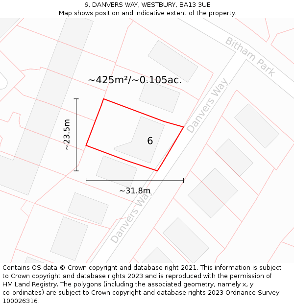 6, DANVERS WAY, WESTBURY, BA13 3UE: Plot and title map