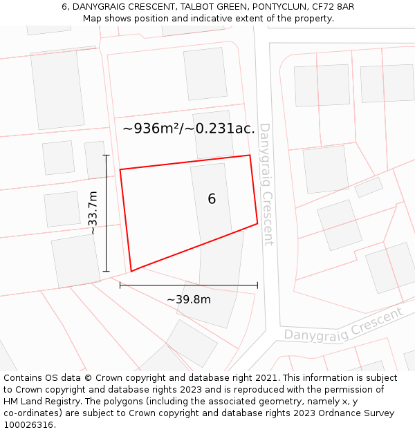 6, DANYGRAIG CRESCENT, TALBOT GREEN, PONTYCLUN, CF72 8AR: Plot and title map