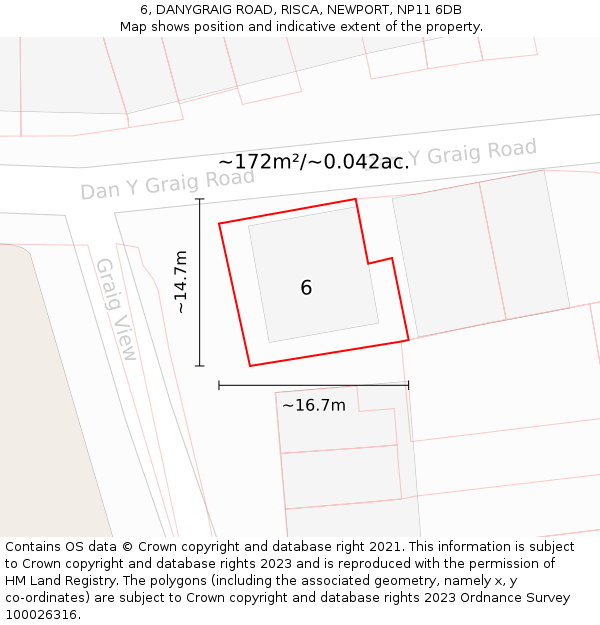6, DANYGRAIG ROAD, RISCA, NEWPORT, NP11 6DB: Plot and title map