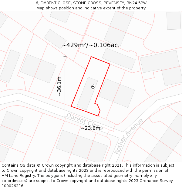6, DARENT CLOSE, STONE CROSS, PEVENSEY, BN24 5PW: Plot and title map