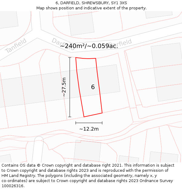 6, DARFIELD, SHREWSBURY, SY1 3XS: Plot and title map